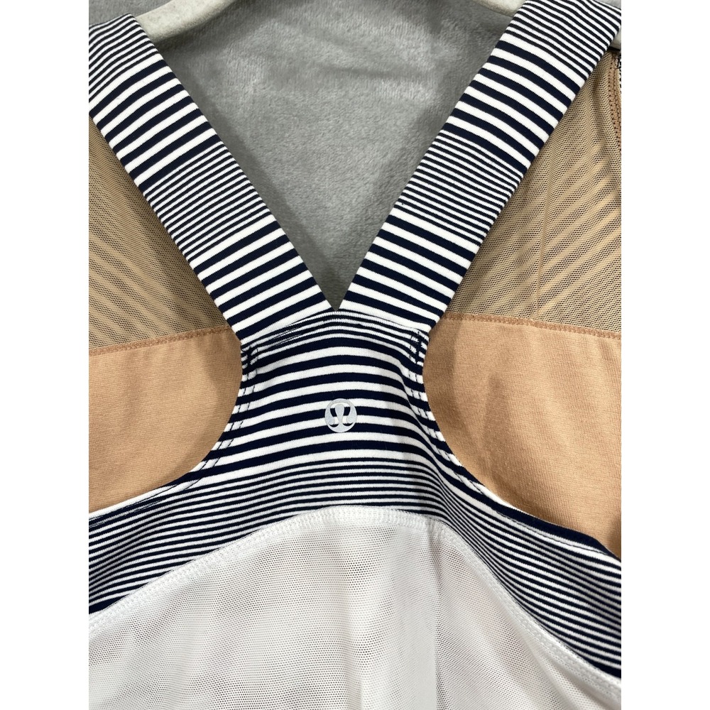 LULULEMON SIZE 10 TANK TOP MESH BACK YOGA TANKINI BLUE WHITE STRIPED PADDED - Picture 5 of 8